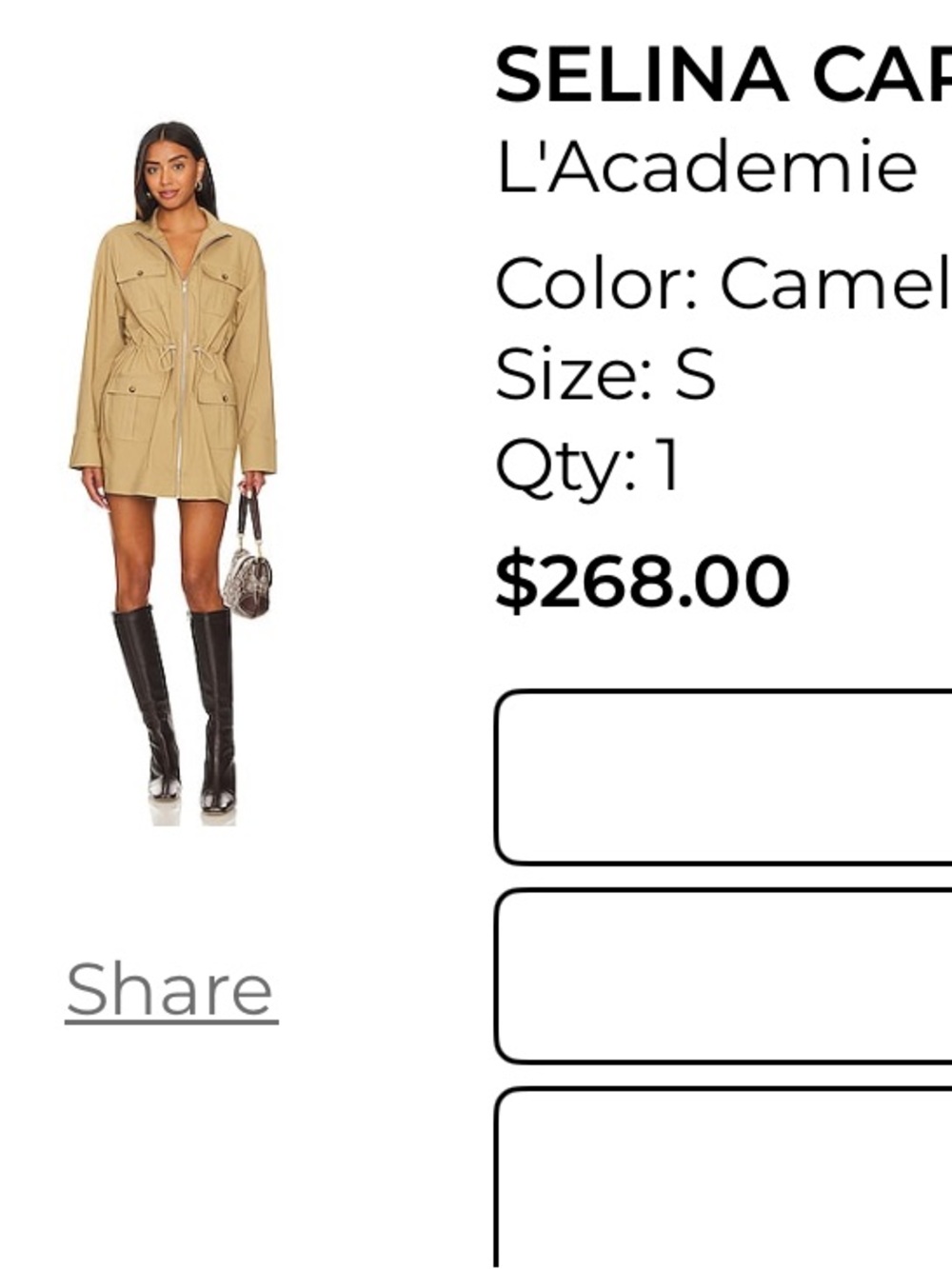 L'Academie Selina Cargo Mini Dress in Camel Brown
